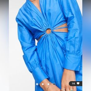 Mango Ring Detail Bright Blue Cut-Out Midi Dress